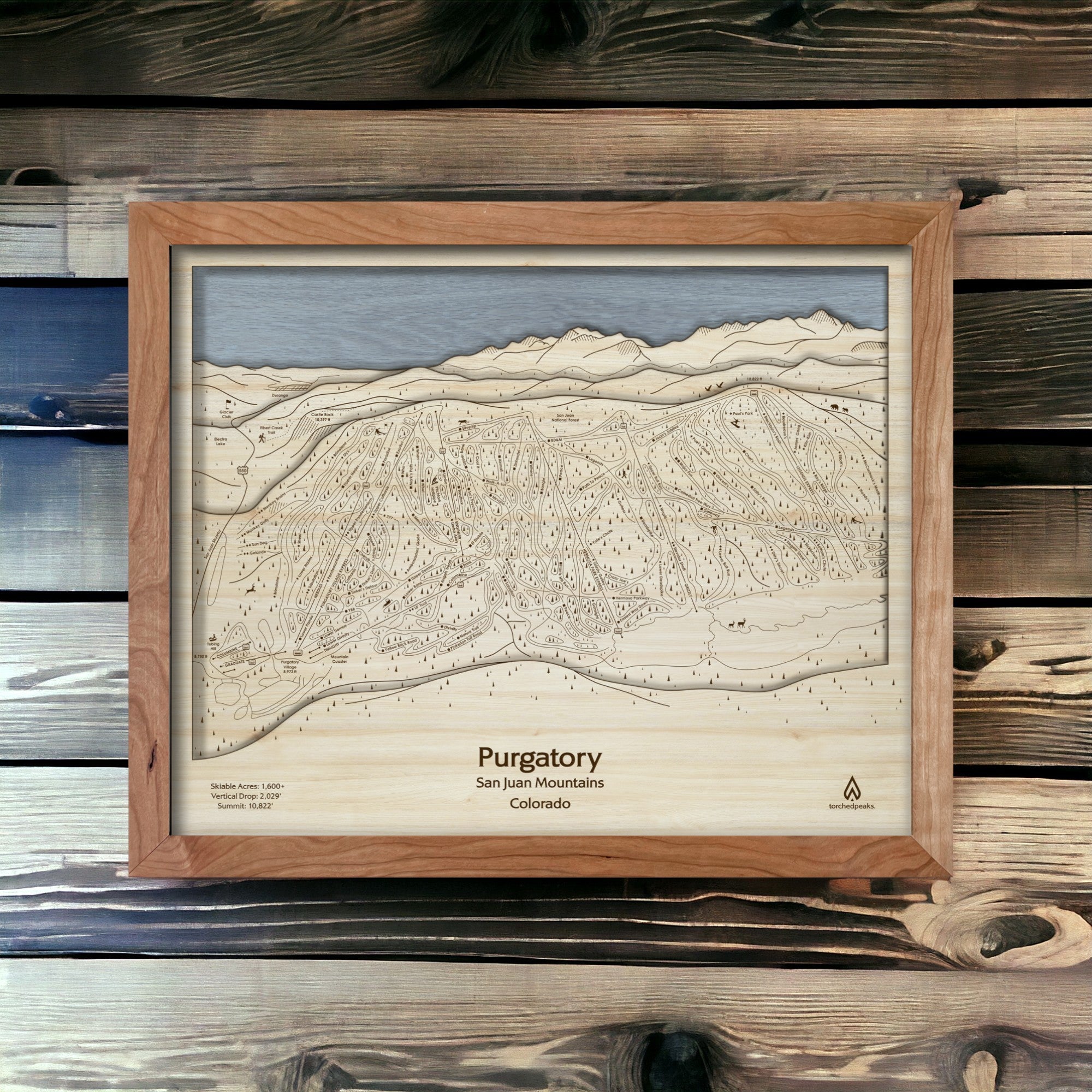 Purgatory Ski Slope Map, Torched Peaks, Slopes Mountain Art Decor