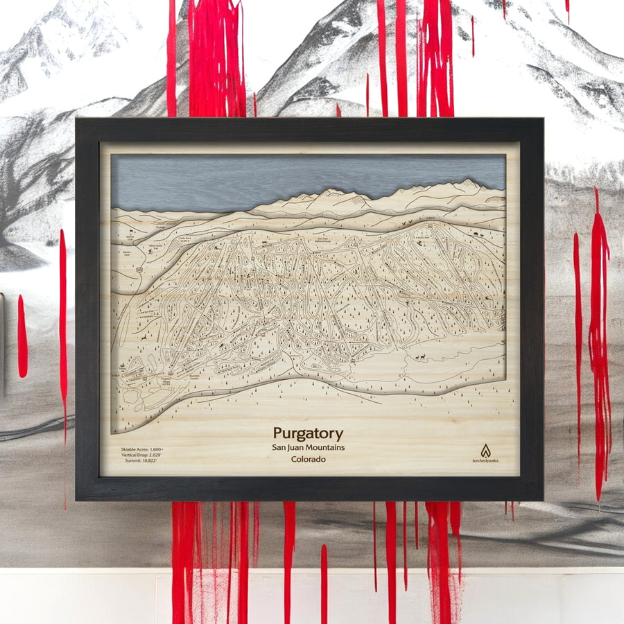 Purgatory Colorado 3D Wood Map, Layered Mountain Art