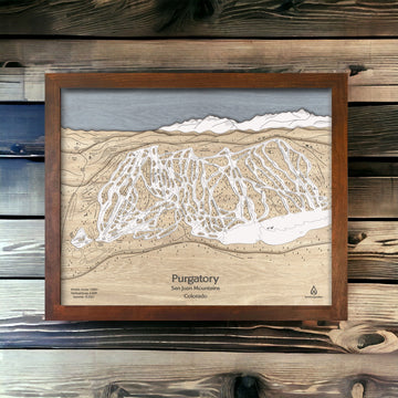 Unique Ski Lodge Decor: 3D Wood Purgatory Ski Slope Map, Framed Wall Art