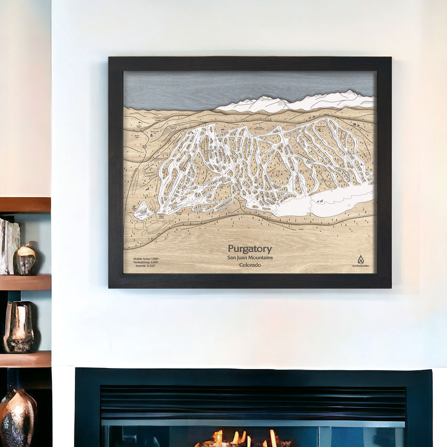 Ski Chalet Art: Purgatory ski resort wood map