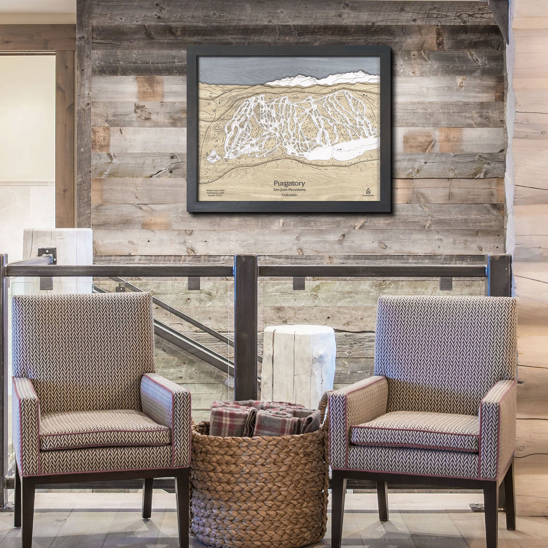 Skiing Art: Large, wooden map of Purgatory Ski Trails