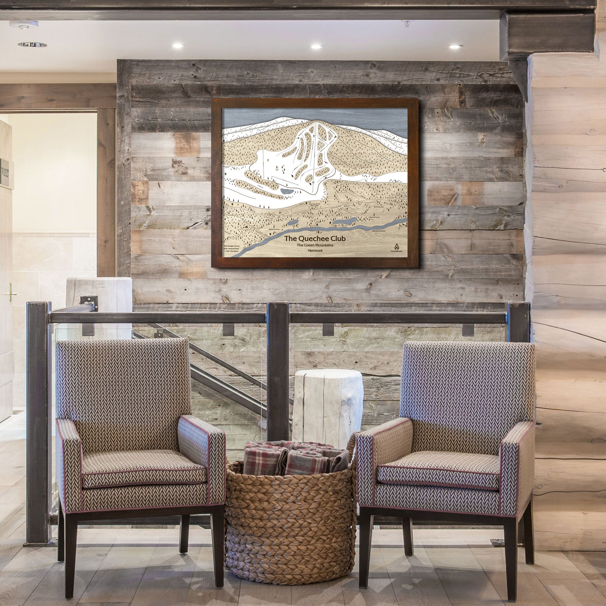 Quechee Club, VT Ski Trail Map | Laser Engraved Ski Slope Mountain Art | Torched Peaks