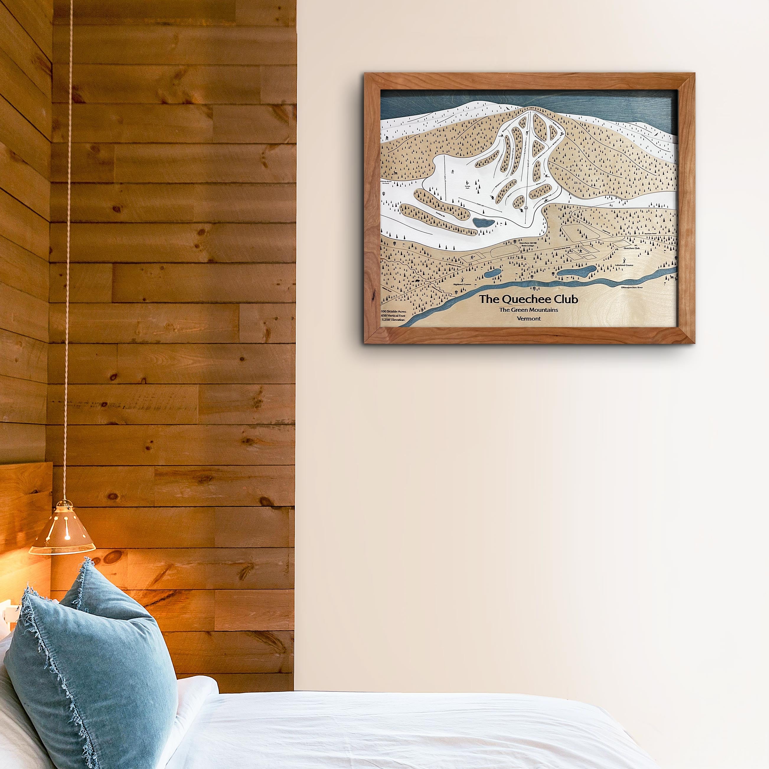 Quechee Club, VT Ski Trail Map | Laser Engraved Ski Slope Mountain Art | Torched Peaks