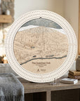 The Quechee Club Vermont ski map cribbage board in Arctic White displayed in a bright mountain home.