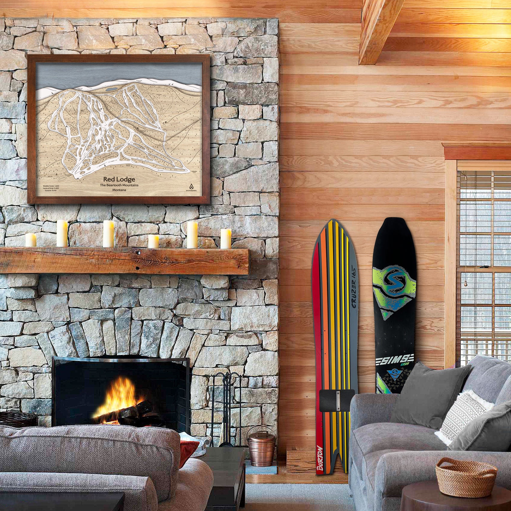 Red Lodge Montana, Ski Resort Art, Layered Wood map