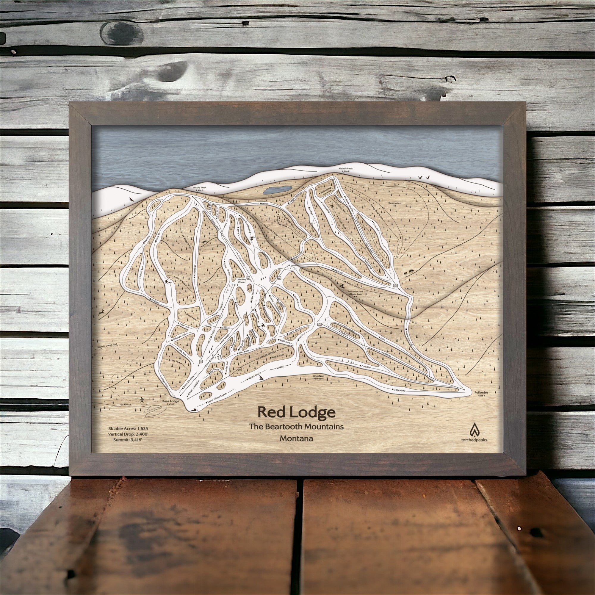 Red Lodge Mountain, Wood Mountain Art, Skiing Decor, Ski Wall Art