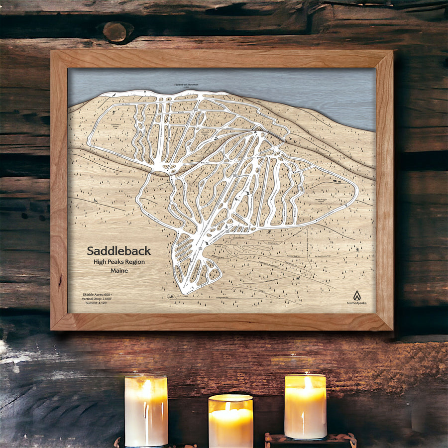 Saddleback Mountain Maine, Framed Ski Trail Map