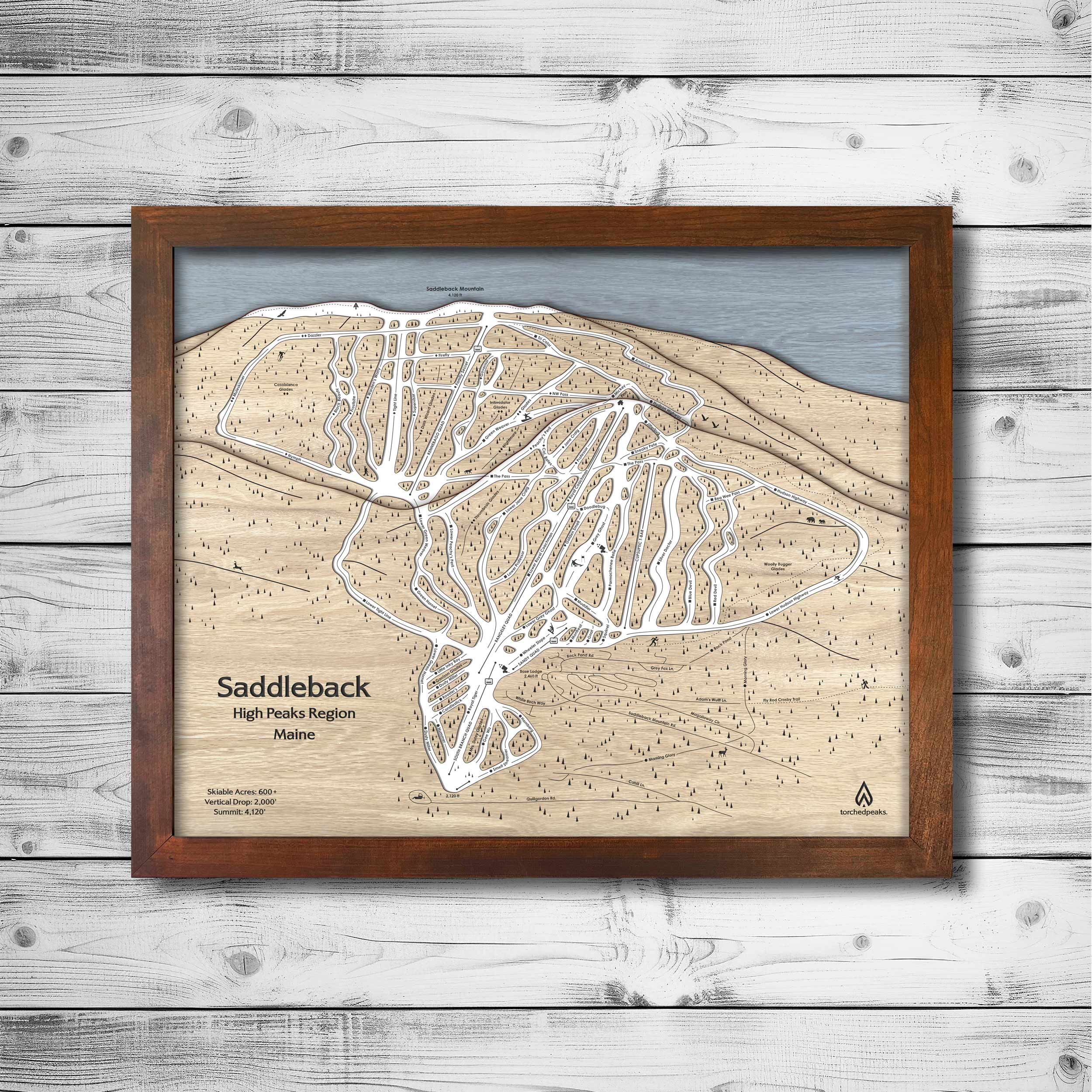 Saddleback Mountain Ski Resort Wall Map, Ski Home Decor