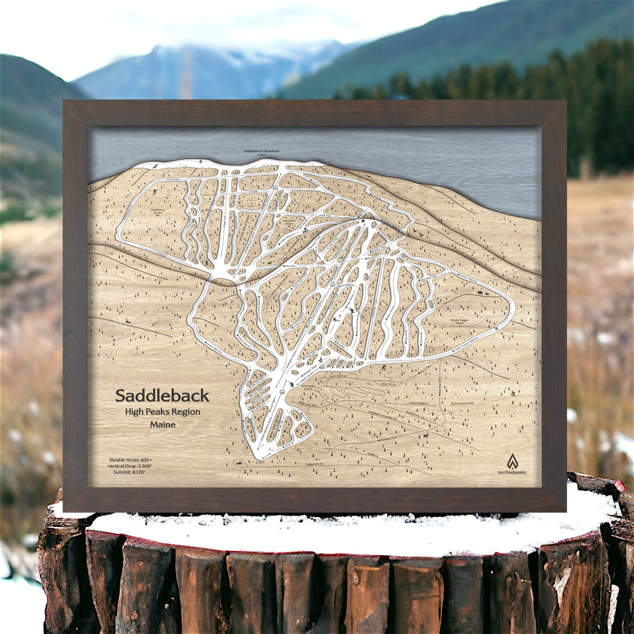 Saddleback Mountain 3D Wood Ski Map, Ski Cabin Decor