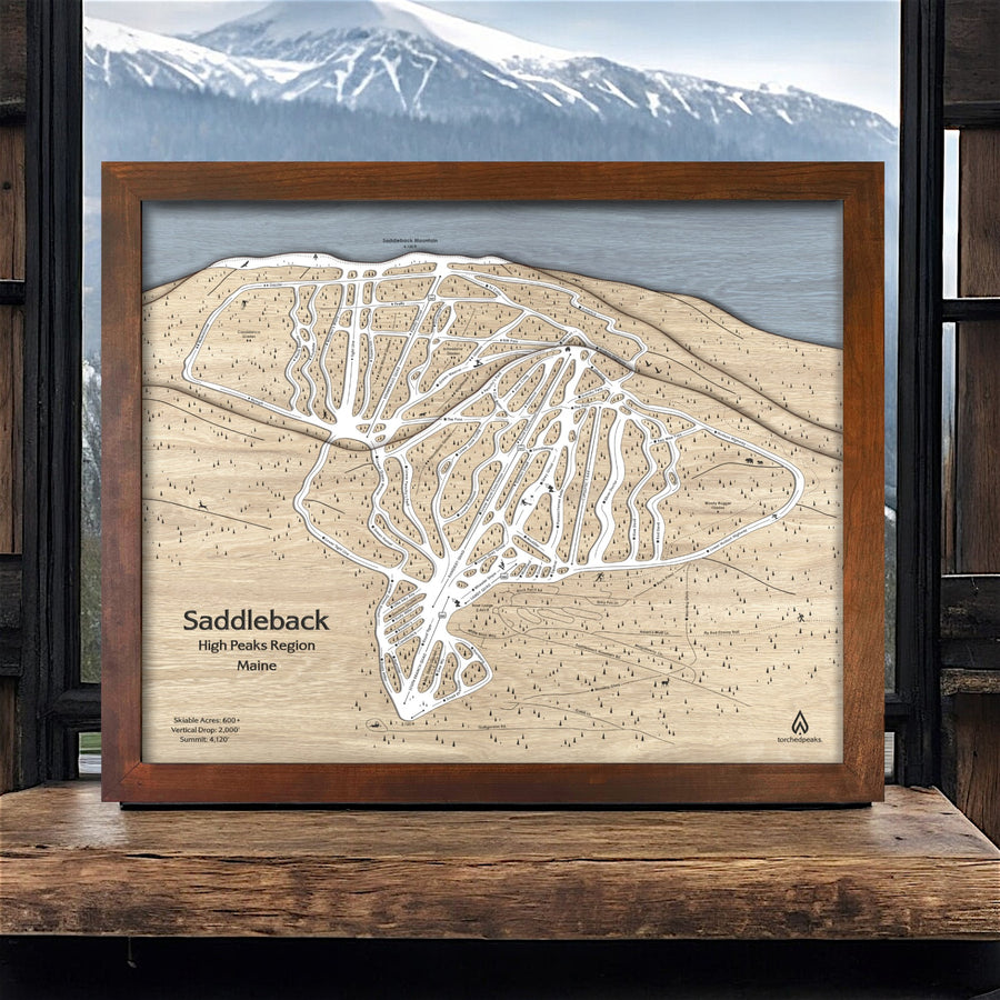 Saddleback Maine, Wooden Ski Map, Ski Slope Mountain Art