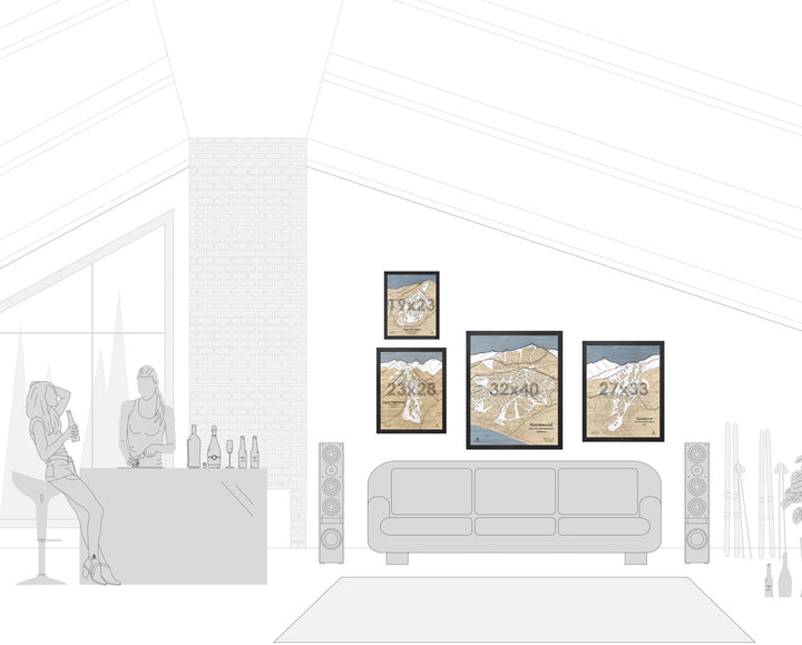 torched peaks ski maps size chart comparison shown in living room.