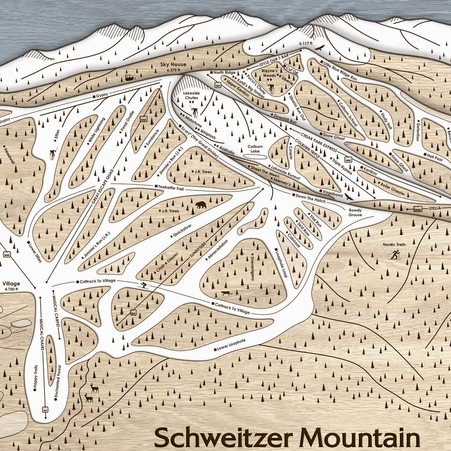 Schweitzer Mountain Ski Trail Map | 3D Wood Mountain Art