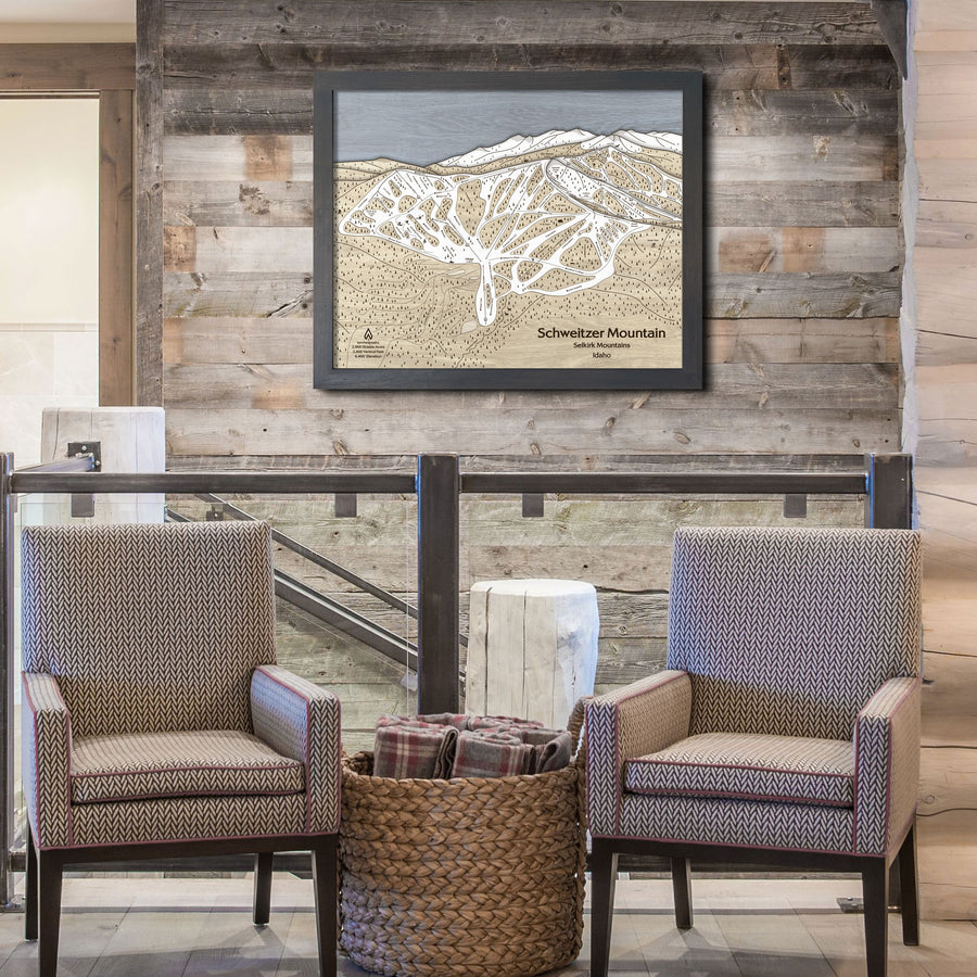 Schweitzer Mountain Ski Trail Map | 3D Wood Mountain Art, Ski Cabin Decor