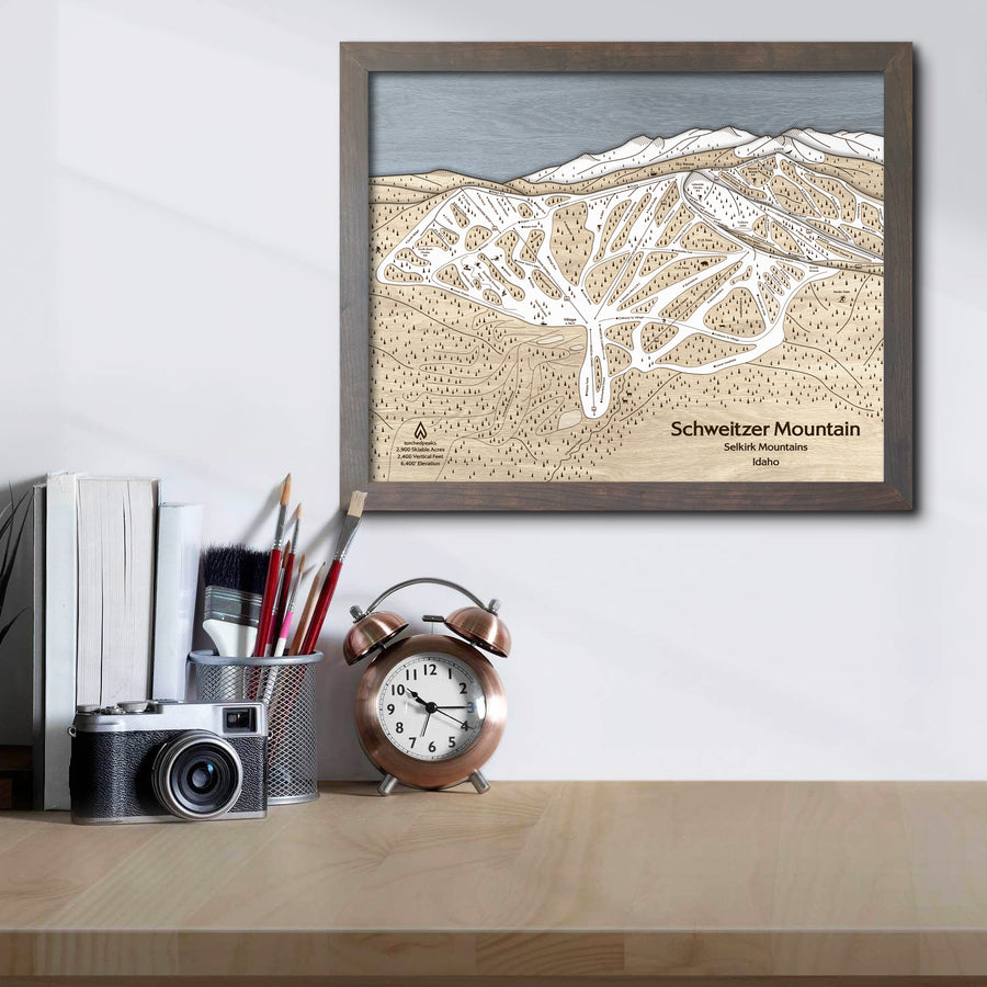 Schweitzer Mountain Ski Trail Map | 3D Wood Mountain Art