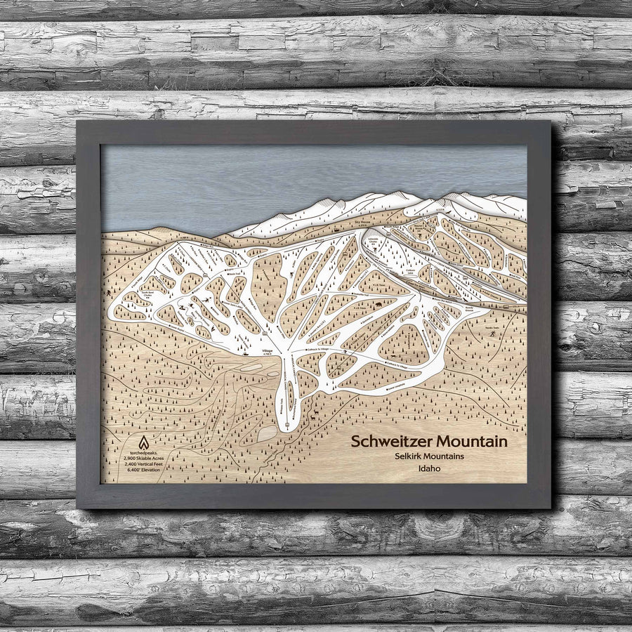 Schweitzer Mountain Ski Trail Map | 3D Wood Mountain Art