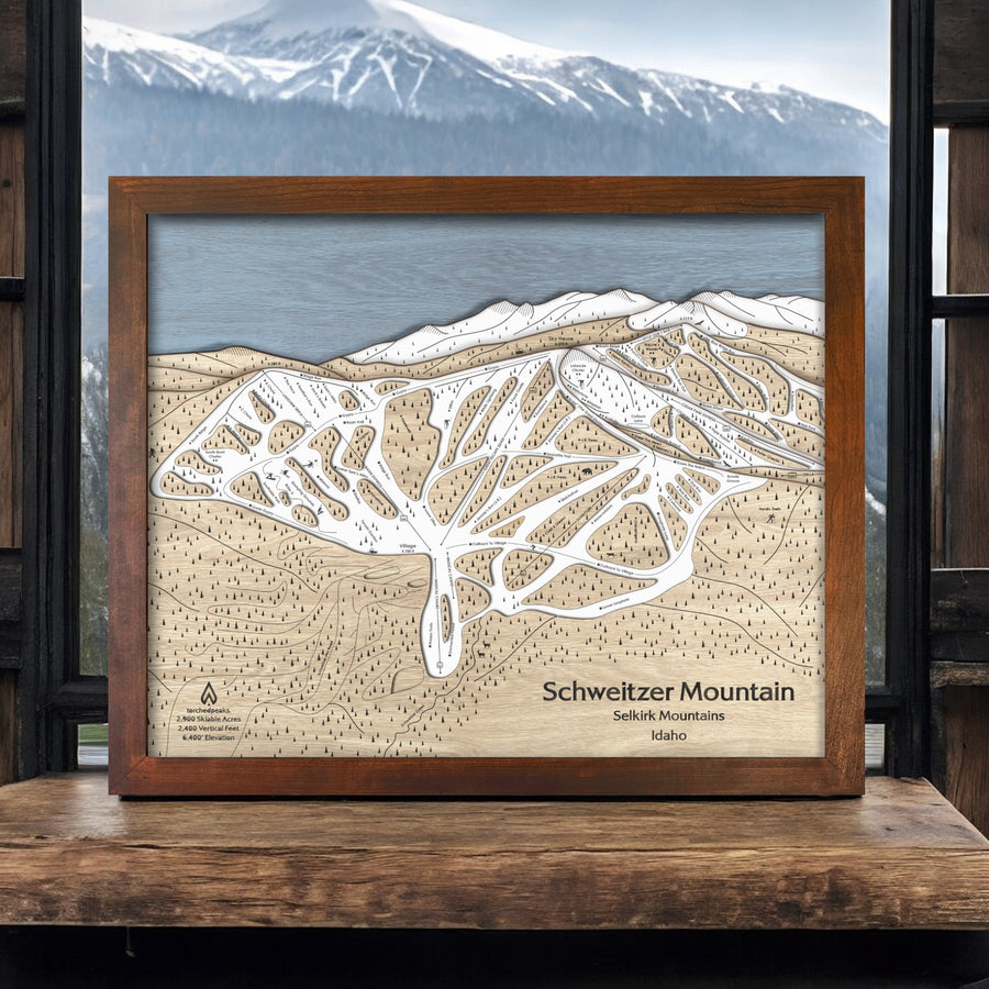 Schweitzer Mountain Ski Map, Skiing Wall Art, Housewarming Gift