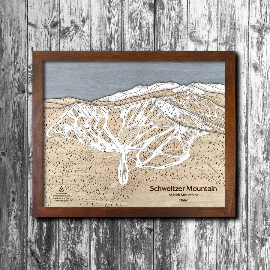 Schweitzer, ID Ski Trail Map | Handcrafted Wood Mountain Art – Torched ...