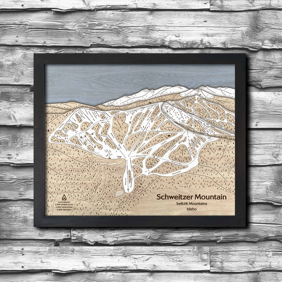 Schweitzer, ID Ski Trail Map | Handcrafted Wood Mountain Art – Torched ...