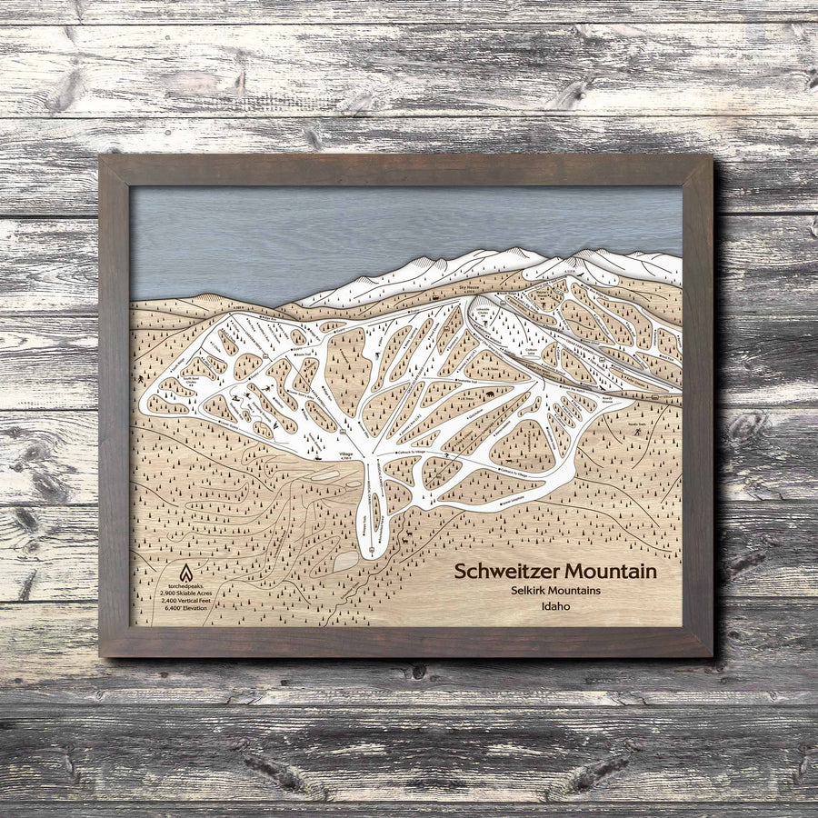 Schweitzer Mountain Ski Trail Map | 3D Wood Mountain Art