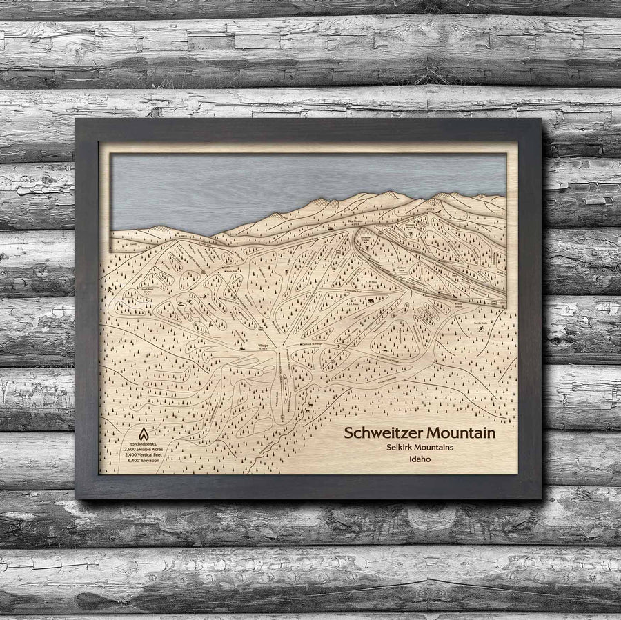 Schweitzer Mountain Ski Trail Map | Laser Engraved Ski Trail Maps