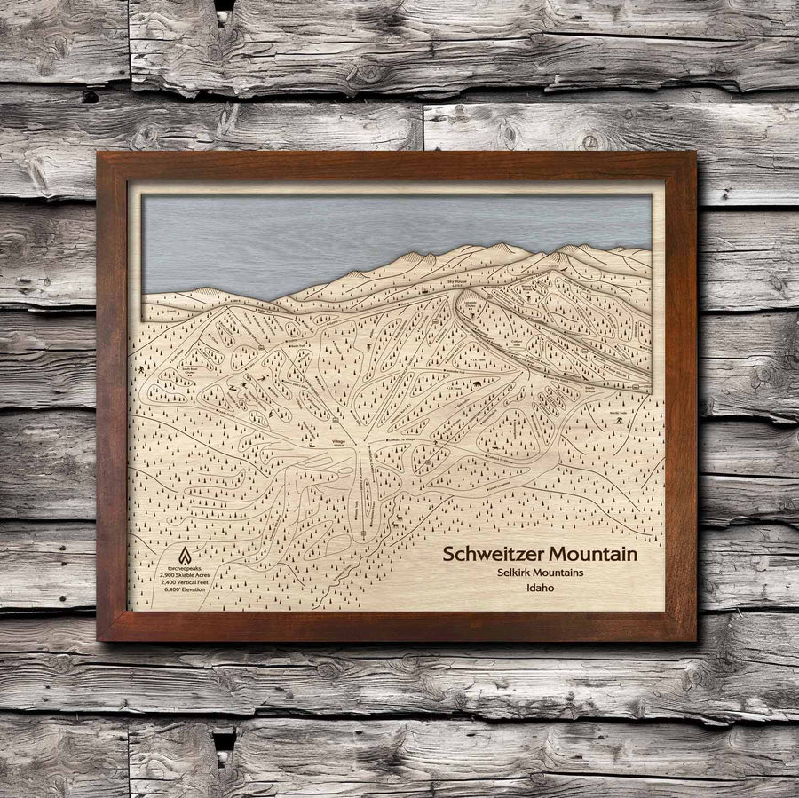 Schweitzer Mountain Ski Trail Map | Laser Engraved Ski Trail Maps