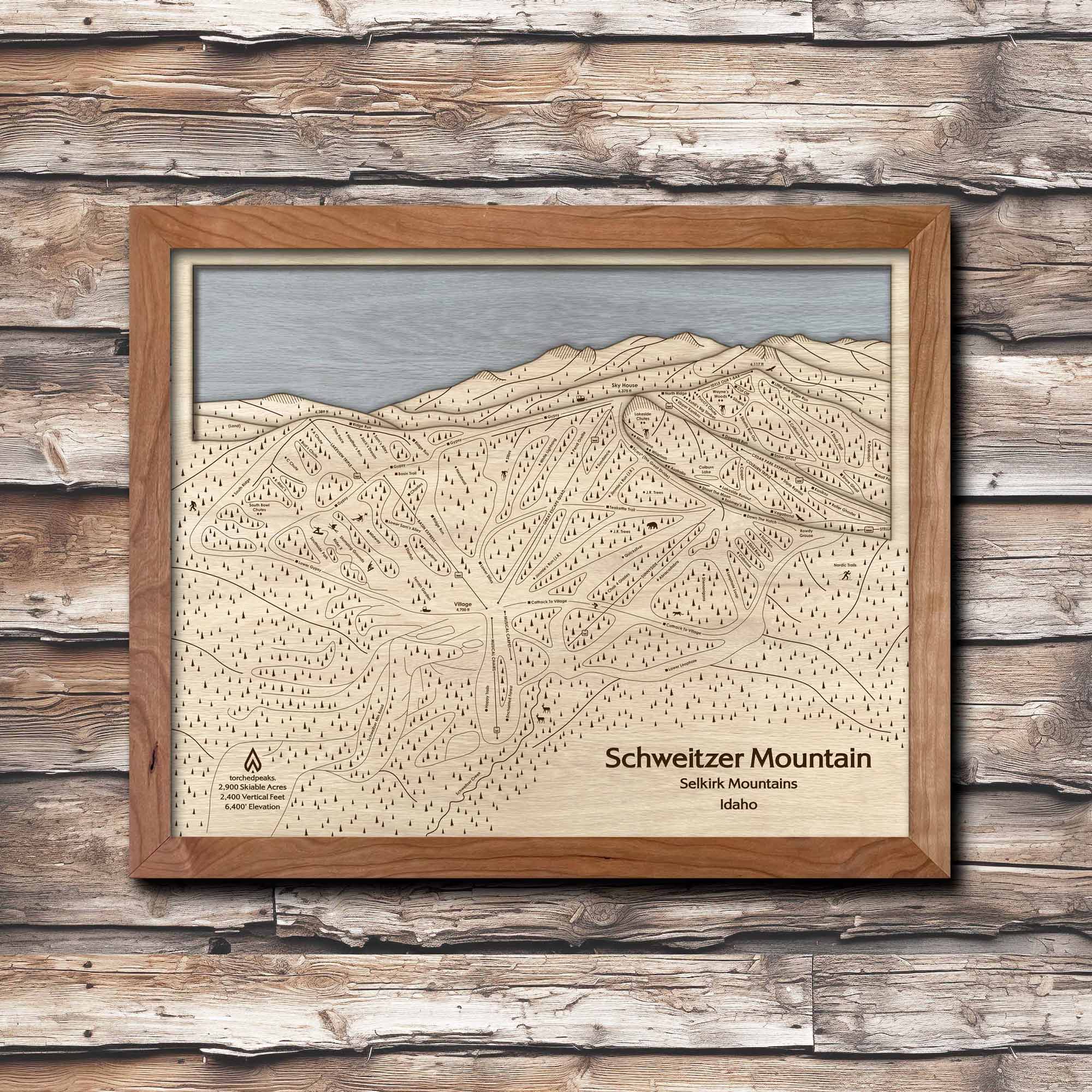 Schweitzer Mountain Ski Trail Map | Laser Engraved Ski Trail Maps