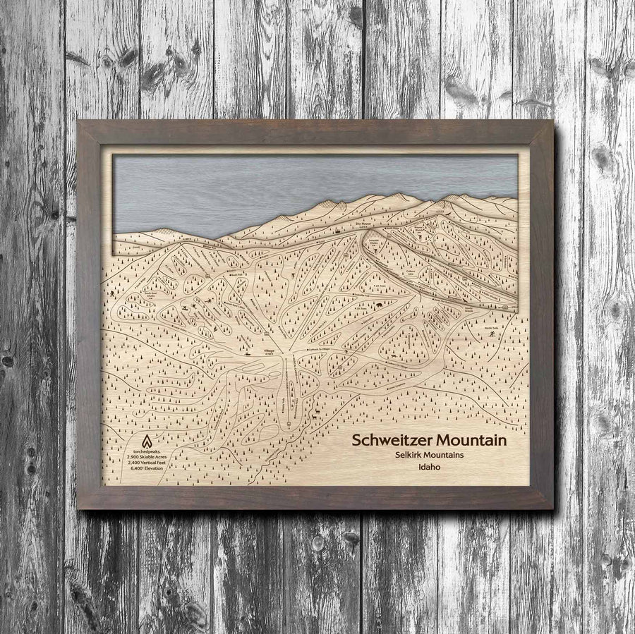 Schweitzer Mountain Ski Trail Map | Laser Engraved Ski Trail Maps