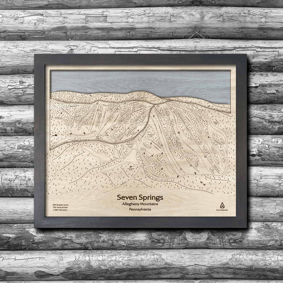Seven Spring PA Ski Trail Map | 3D Laser-engraved mountain art by Torched Peaks