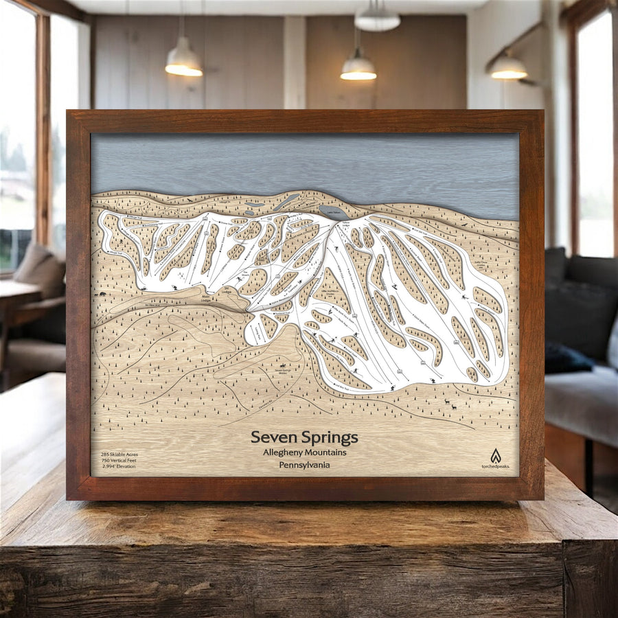 Seven Springs Ski Resort Trail Map, Laser-engraved map for your home. 