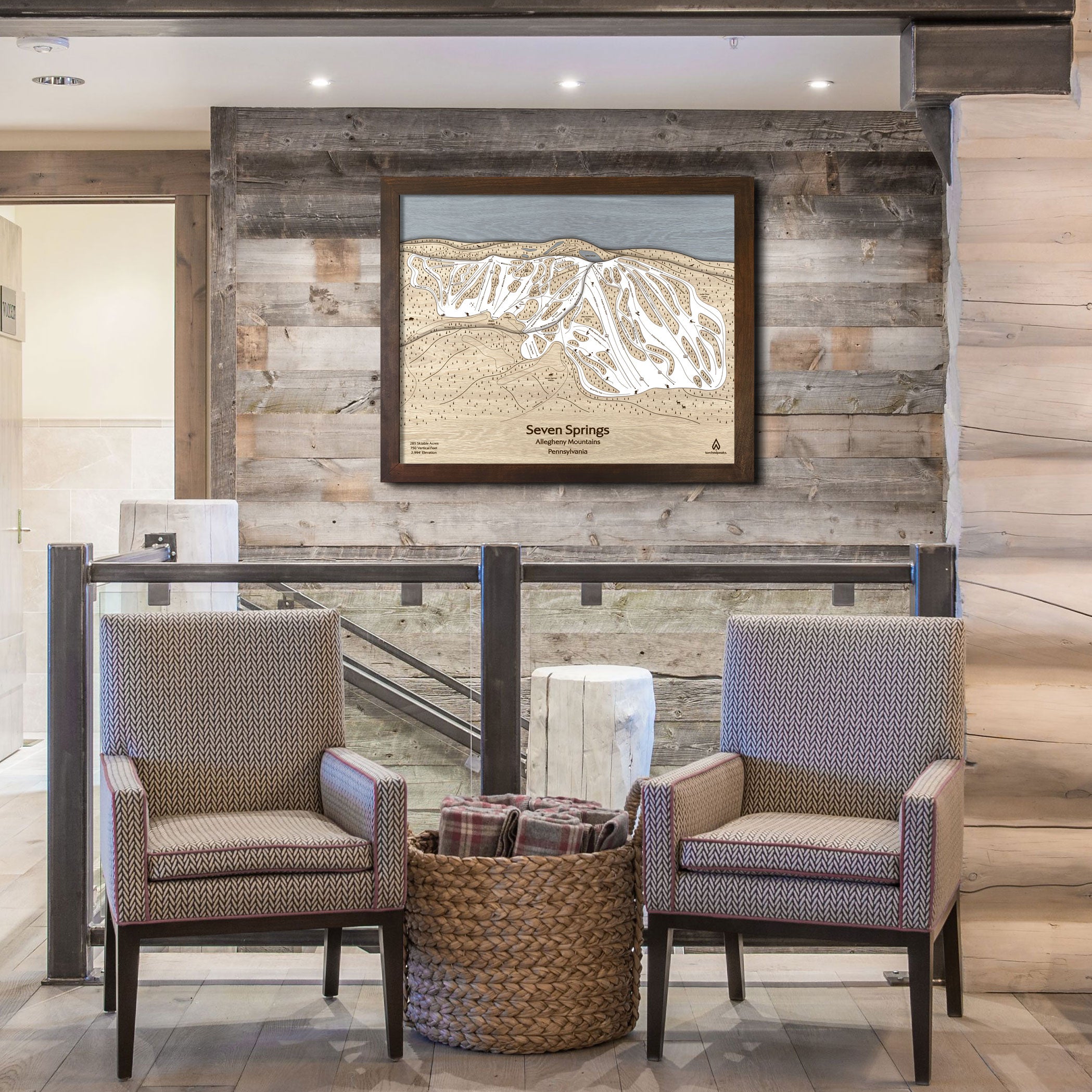 Seven Springs PA Ski Trail Map | 3D Wood Mountain Art | Torched Peaks