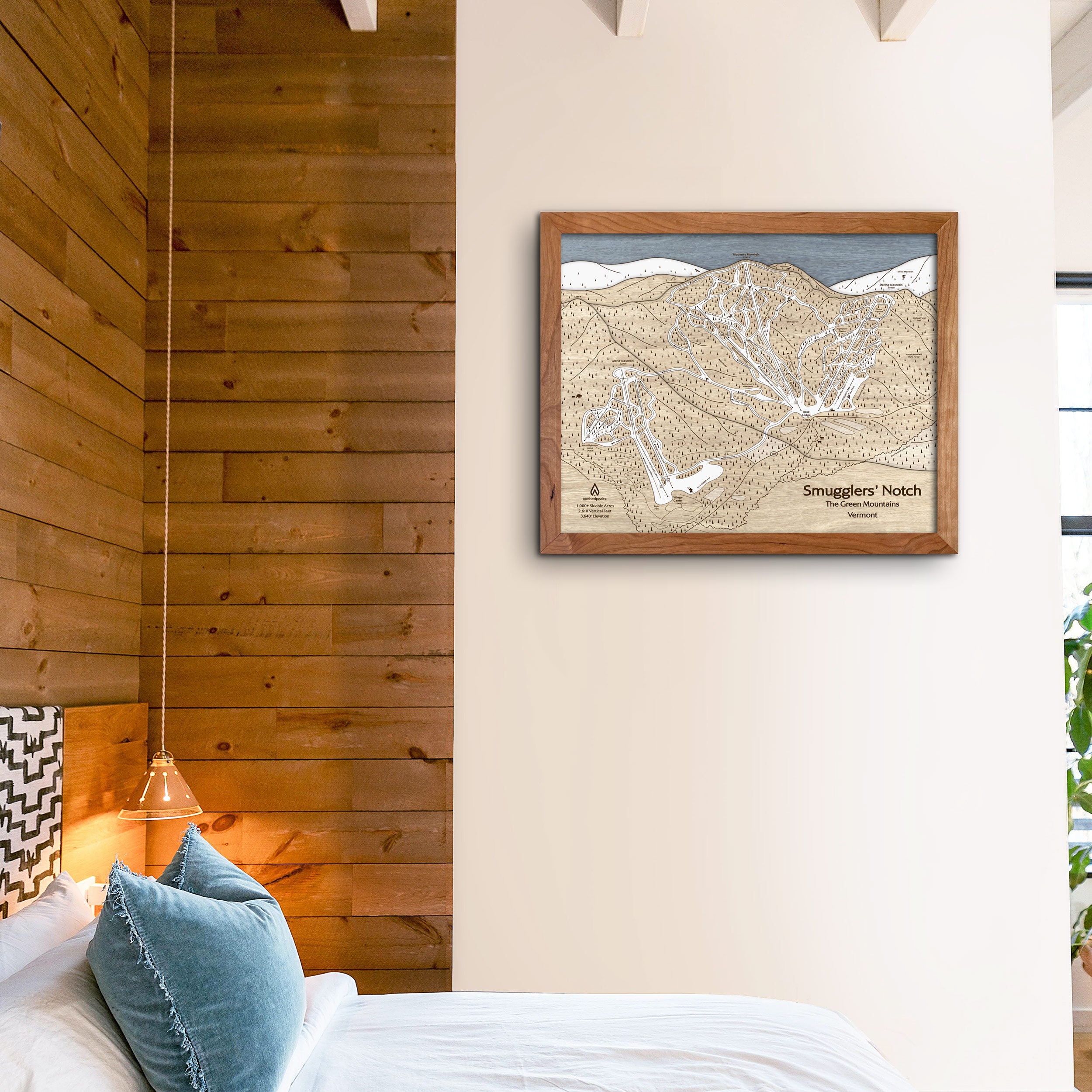 Smugglers' Notch Ski Trail Map | Laser-engraved, Wood Mountain Art | Torched Peaks