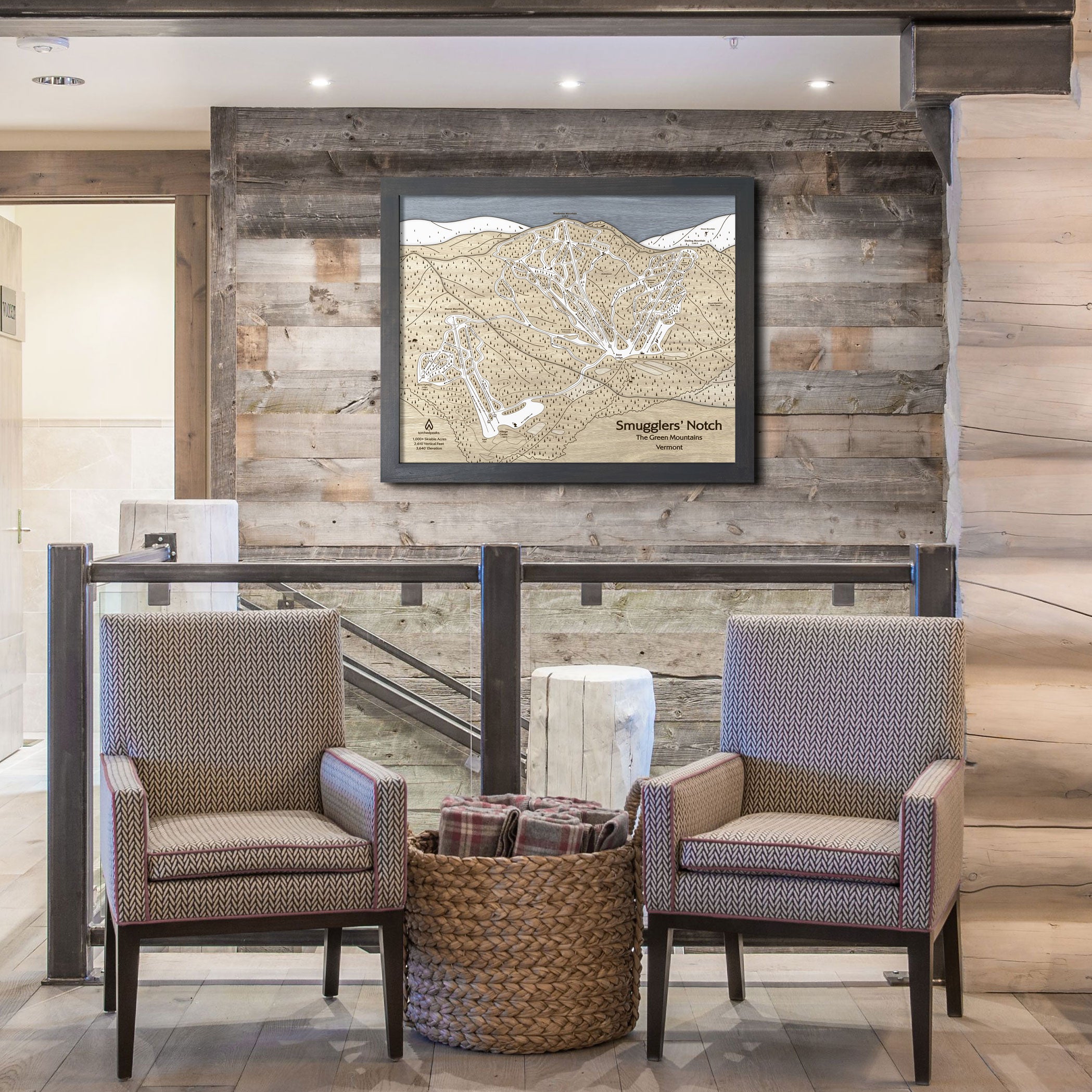 Smugglers' Notch Ski Trail Map | Laser-engraved, Wood Mountain Art | Torched Peaks