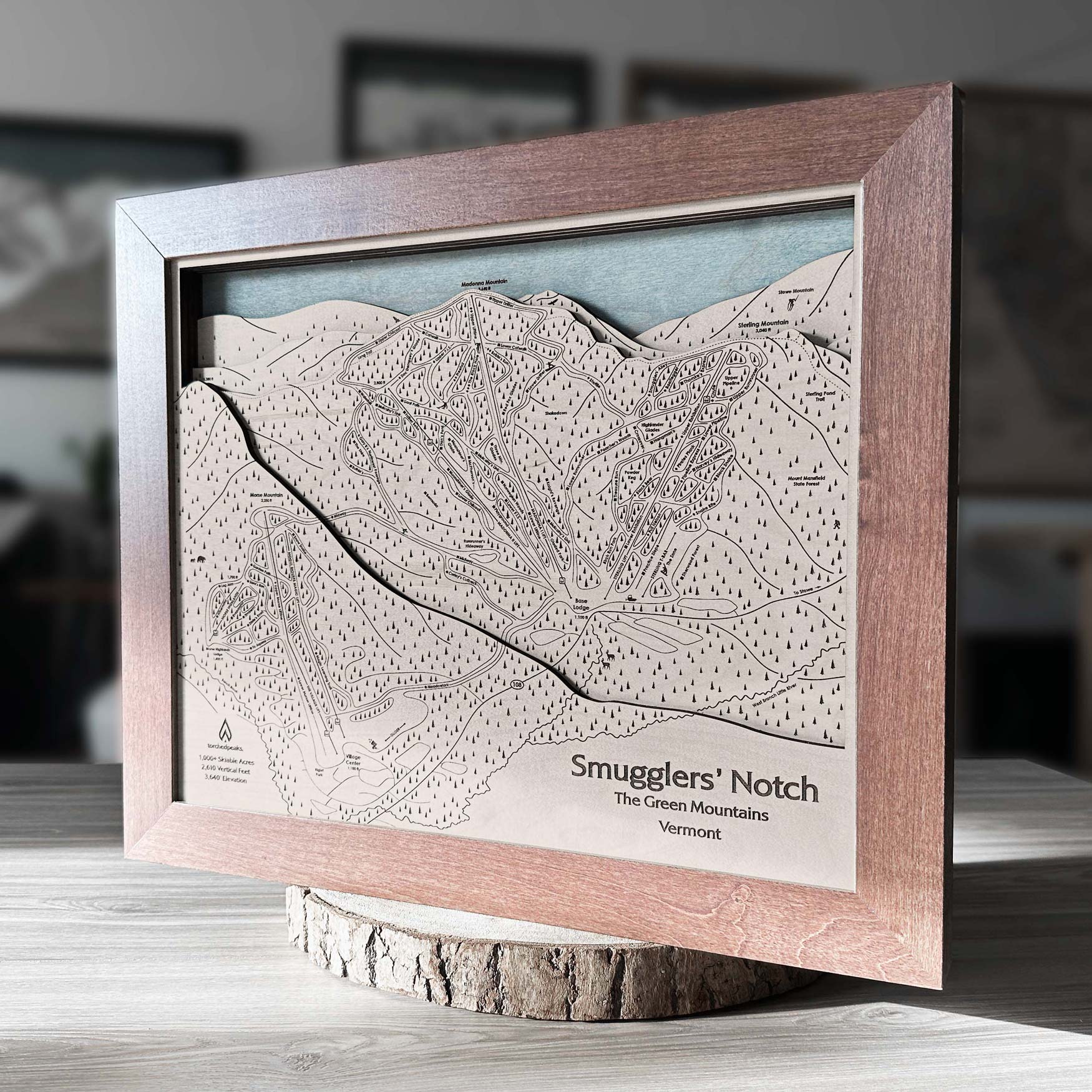 Smugglers' Notch VT Wood Ski Trail Map | Torched Peaks Ski Slope Mountain Art