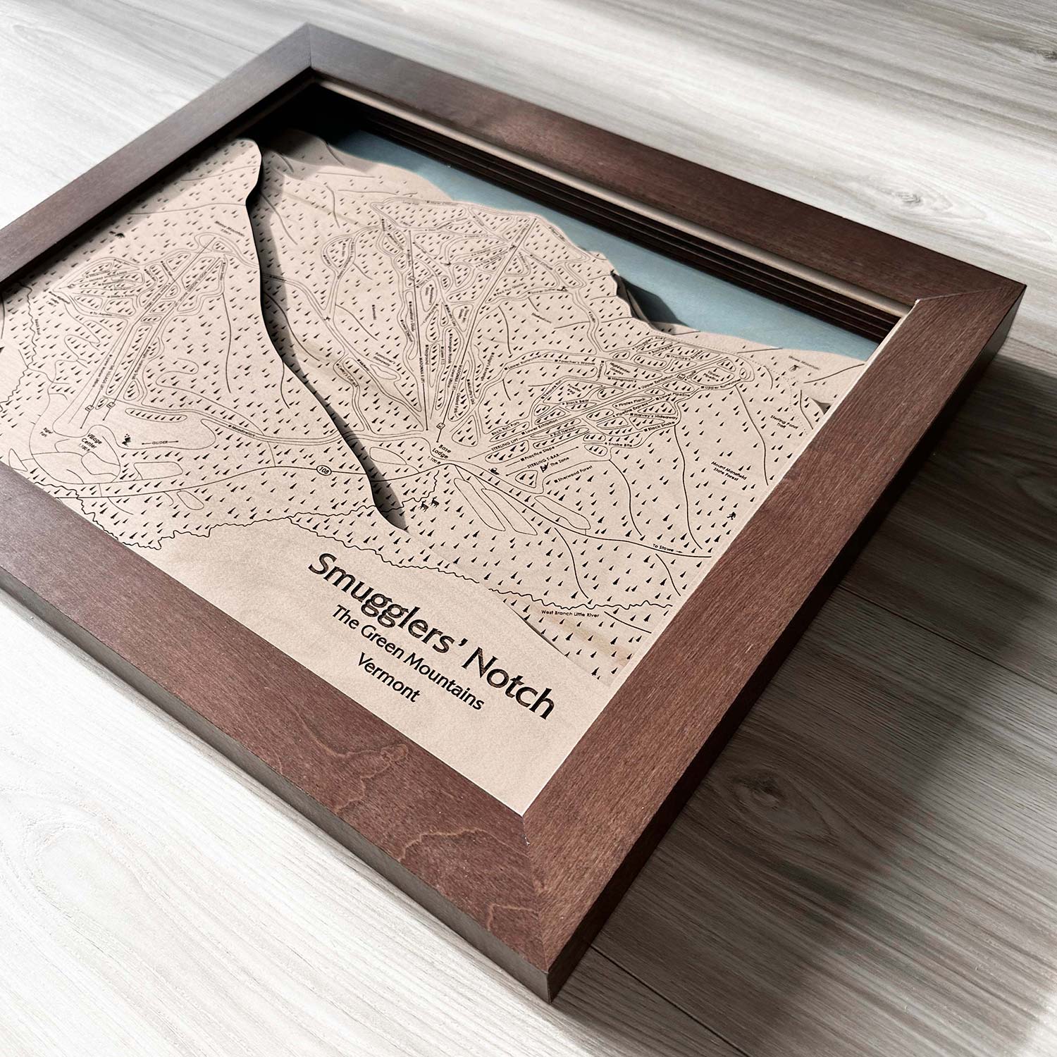 Smugglers' Notch VT Wood Ski Trail Map | Torched Peaks Ski Slope Mountain Art