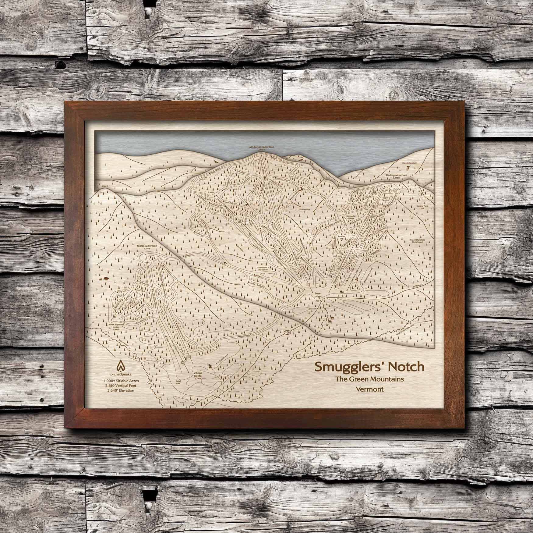 Smugglers' Notch VT Wood Ski Trail Map | Torched Peaks Ski Slope Mountain Art