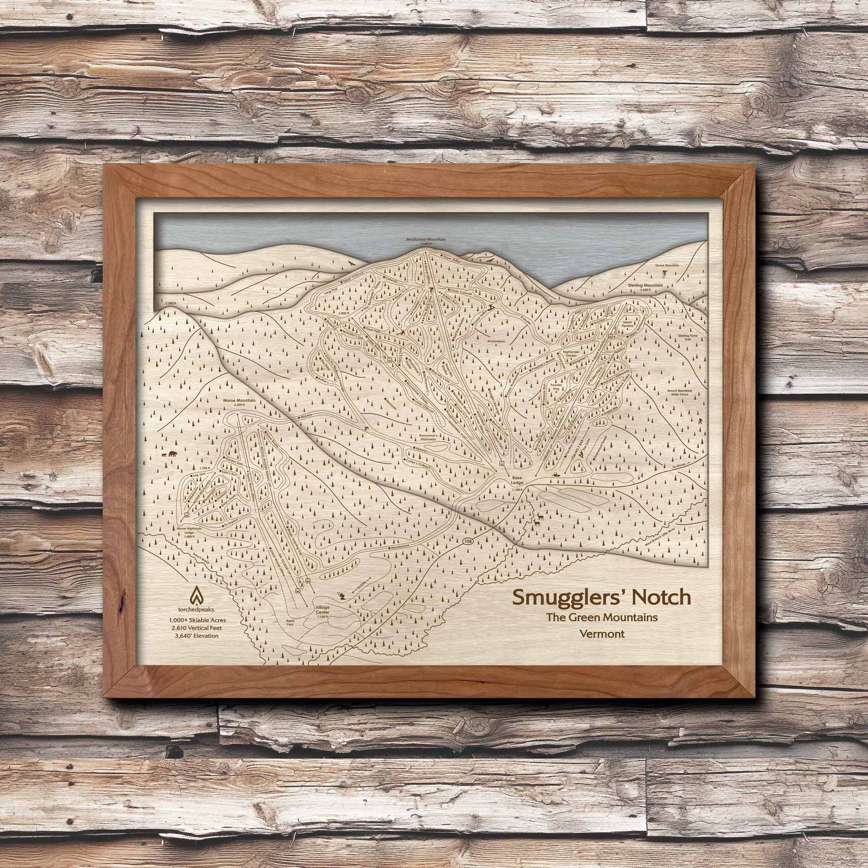 Smugglers' Notch VT Wood Ski Trail Map | Torched Peaks Ski Slope Mountain Art
