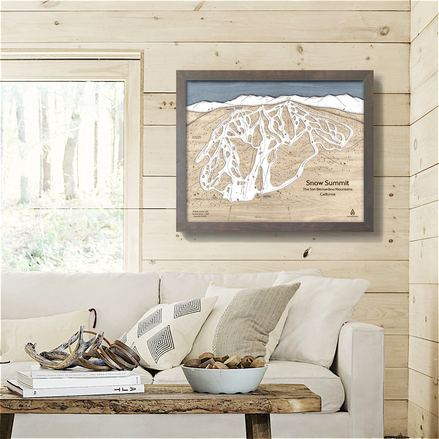 Snow Summit Ski Trail Map, Framed Wall Art for Ski Cabins