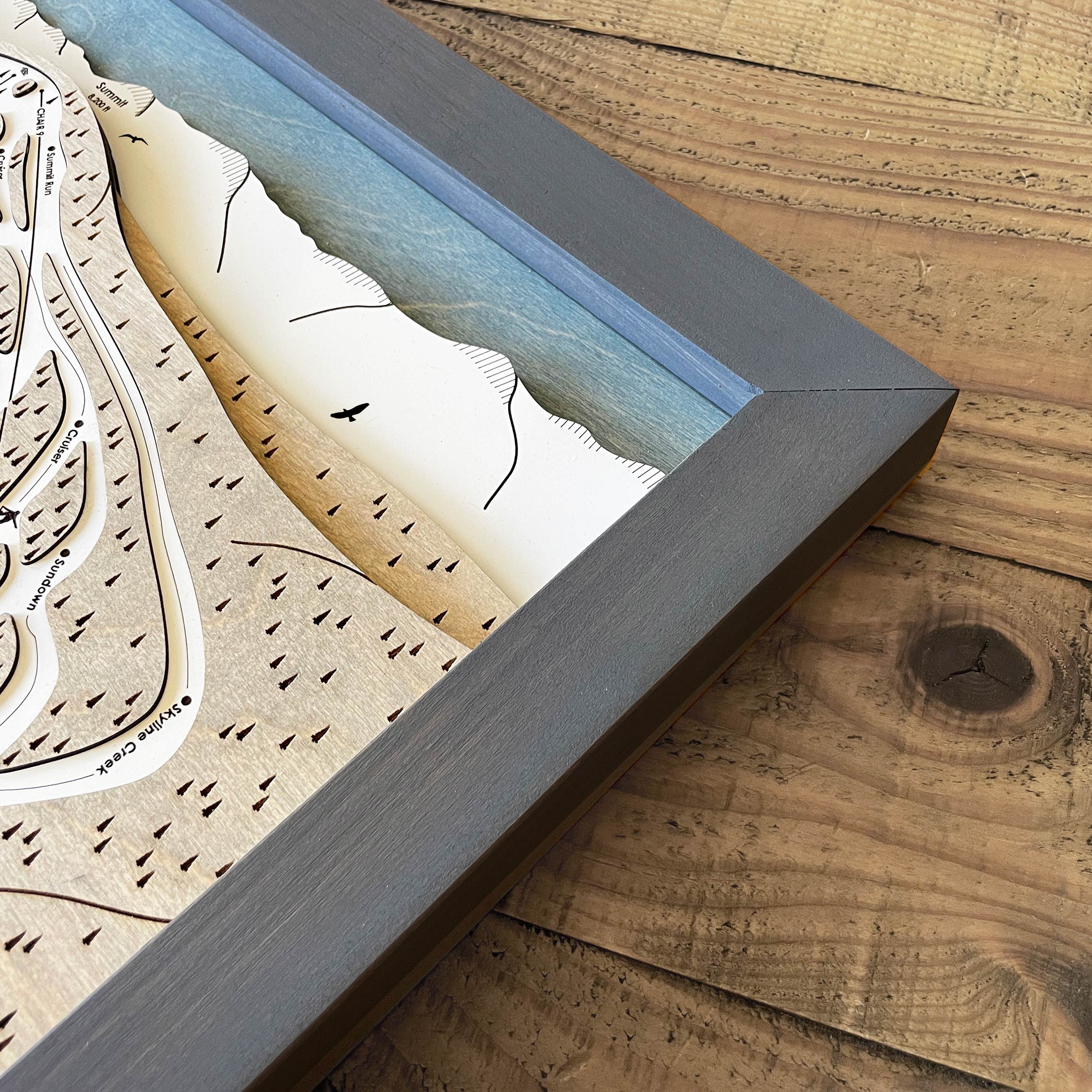 Snow Summit Framed Wall Map, Wooden Ski Trail Map