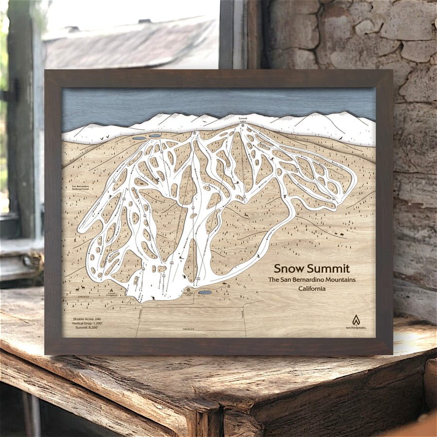 Snow Summit Big Bear Lake Ski Resort Map, Skiing Wall Art by Torched Peaks