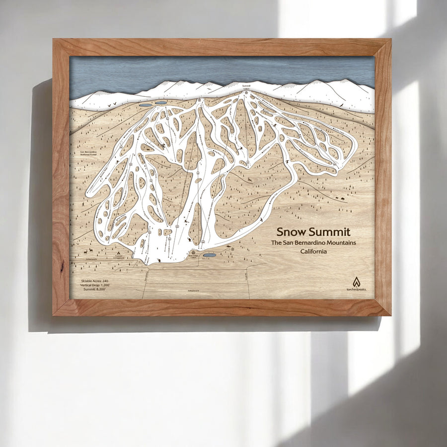 Snow Summit 3D Wood Map, Framed Skiing Map