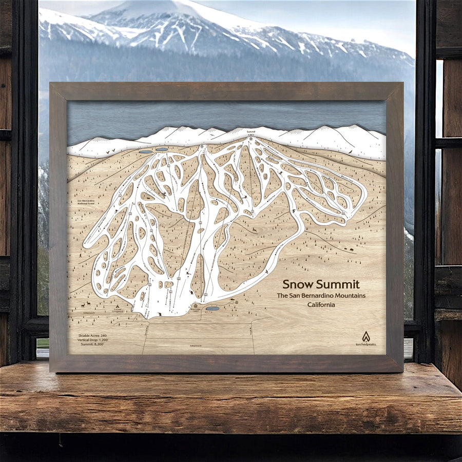 Snow Summit Ski Slope Map, Slopes Mountain Art, Wood Ski Map