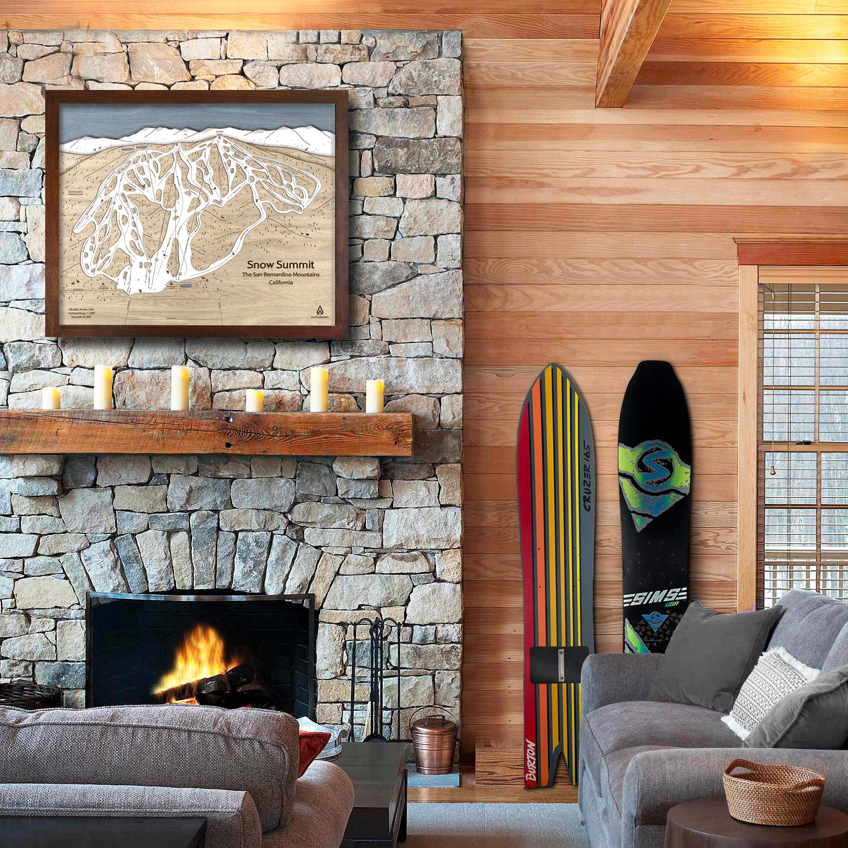 Snow Summit Ski Map, Ski Cabin Wall Art, Wood Ski Sign