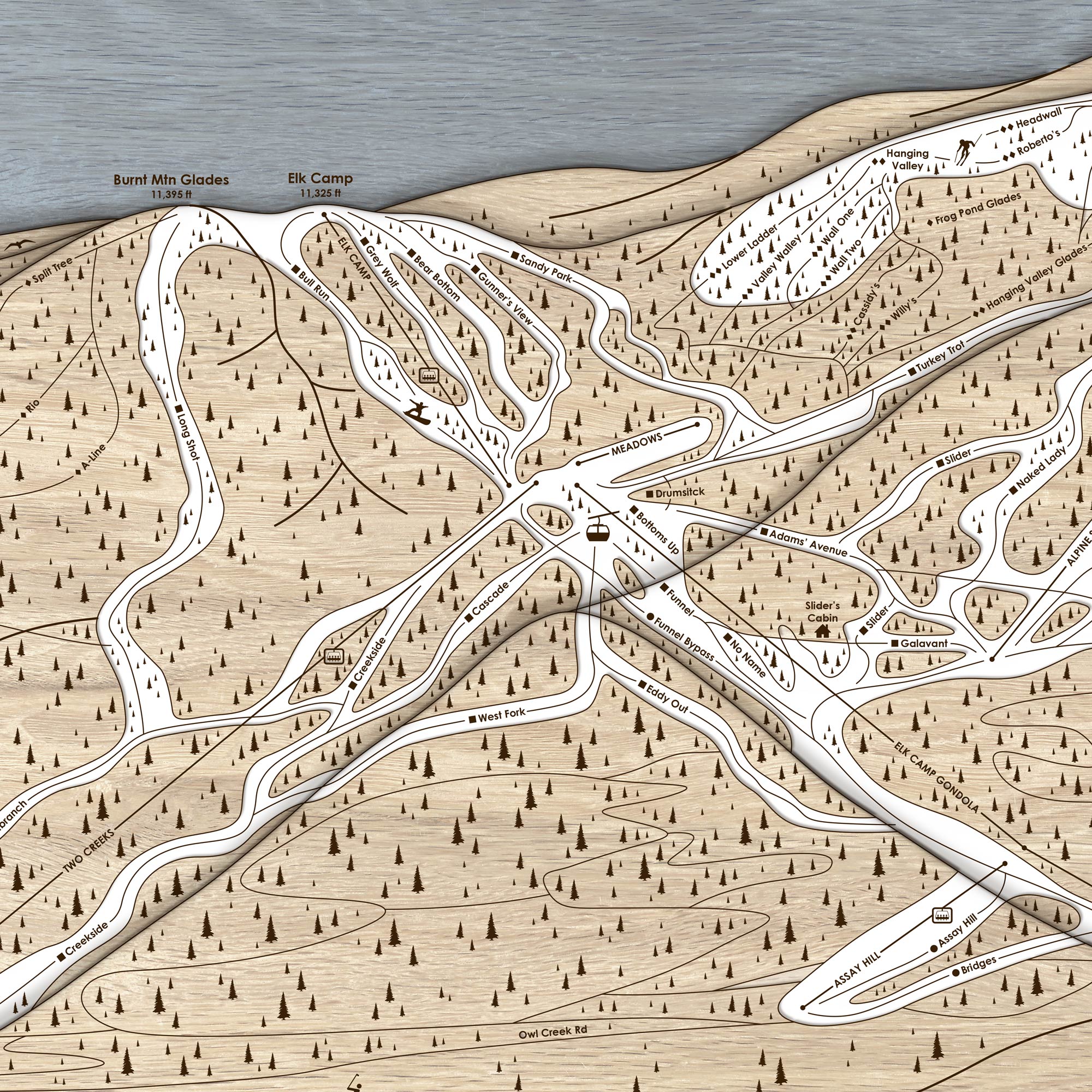 Snowmass Colorado Ski Trail Map | 3D Wood Mountain Art, Carved Map