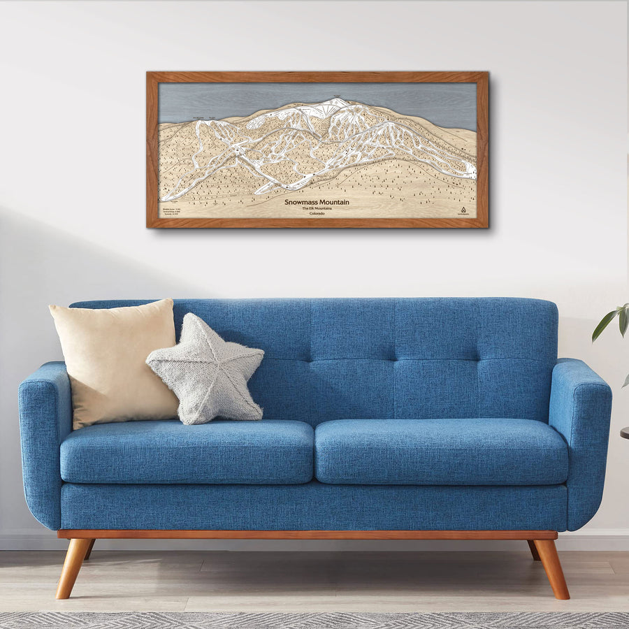 Gifts for Skiers: Layered Wood Map of Snowmass Ski Resort Trail Map