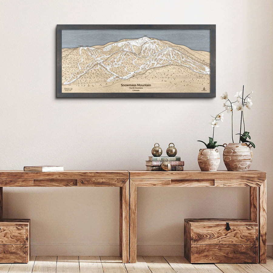 Skiing Decor for your home: Wood Map of Snowmass CO Ski Trail Map, Designed by artist: Shawn Orecchio
