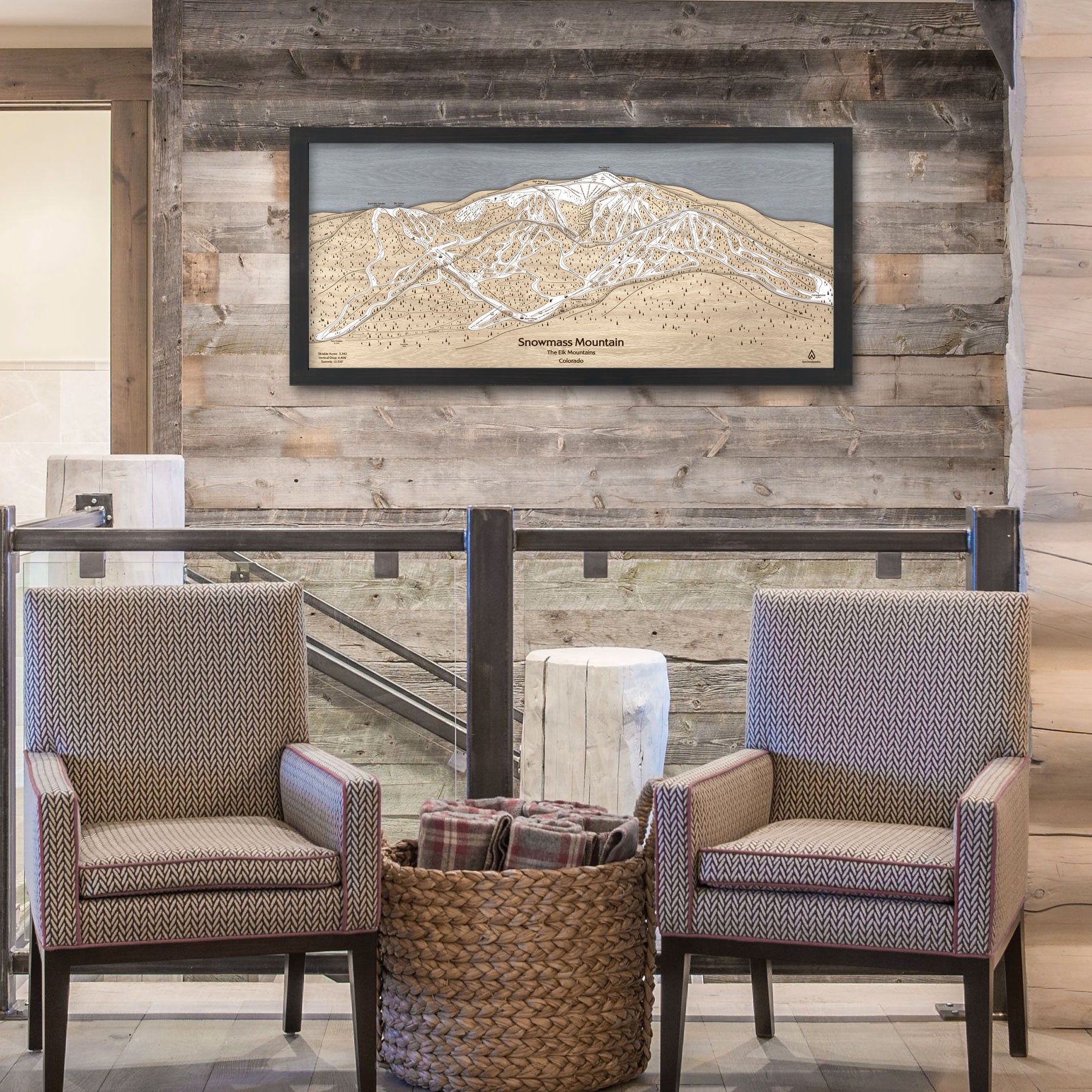 Ski Cabin Decor: 3D Wood Map of Snowmass Mountain in Colorado, Ski Map Artist: Shawn Orecchio