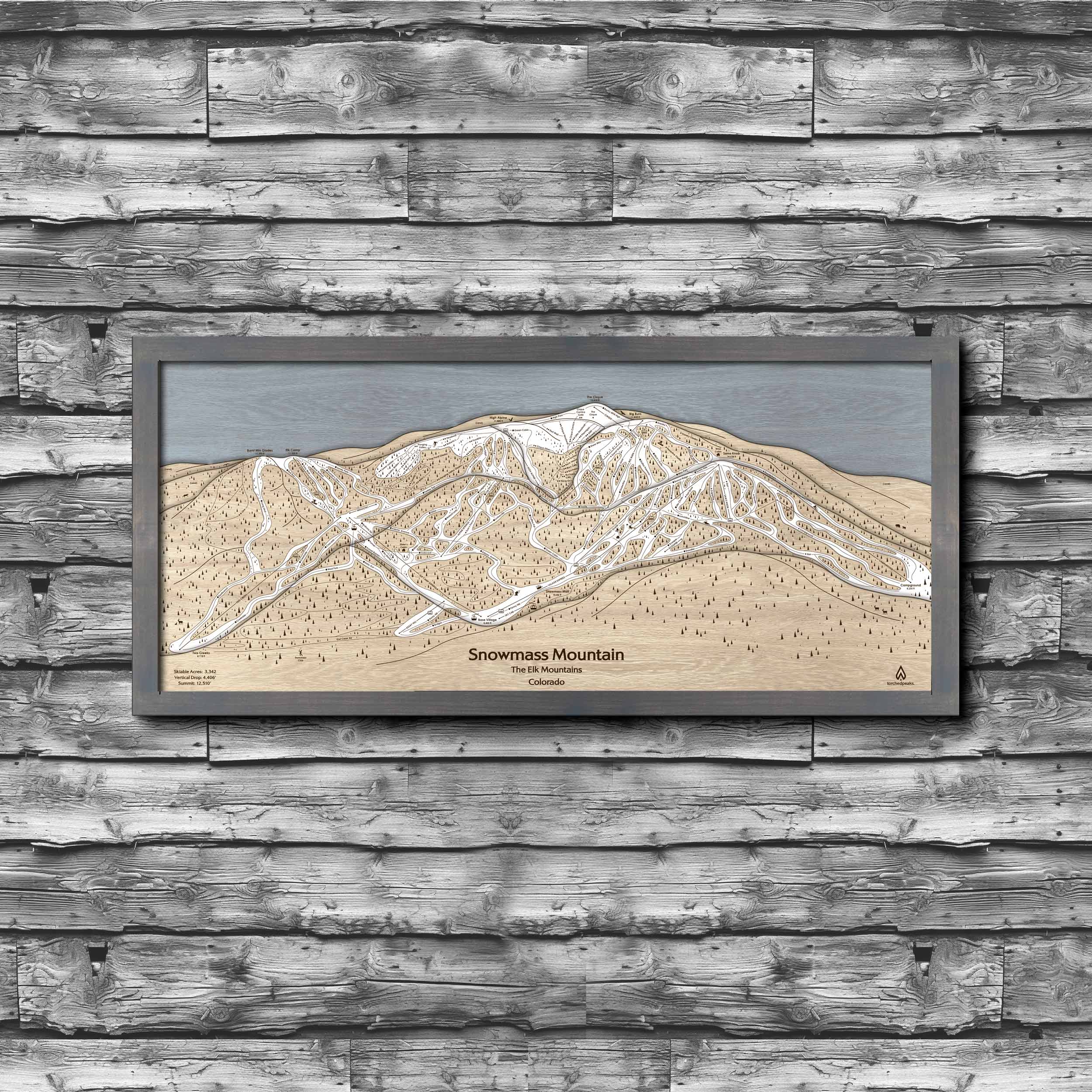 Snowmass Colorado Ski Trail Map | 3D Wood Mountain Art