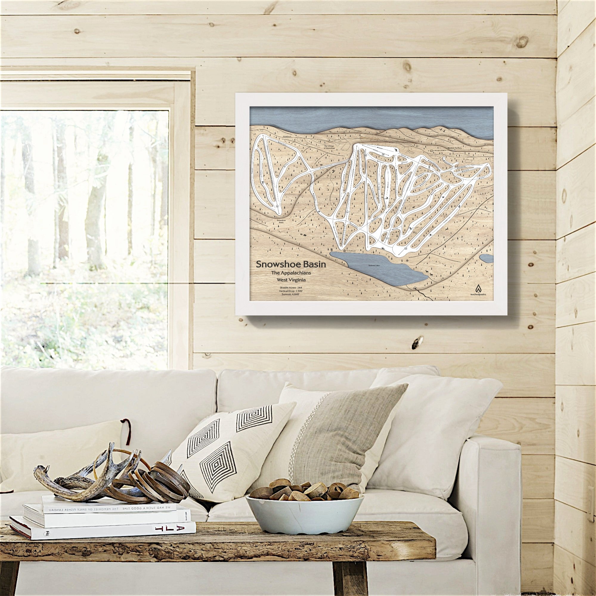 Snowshoe Basin Wooden Ski Resort Map, Ski Cabin Decor
