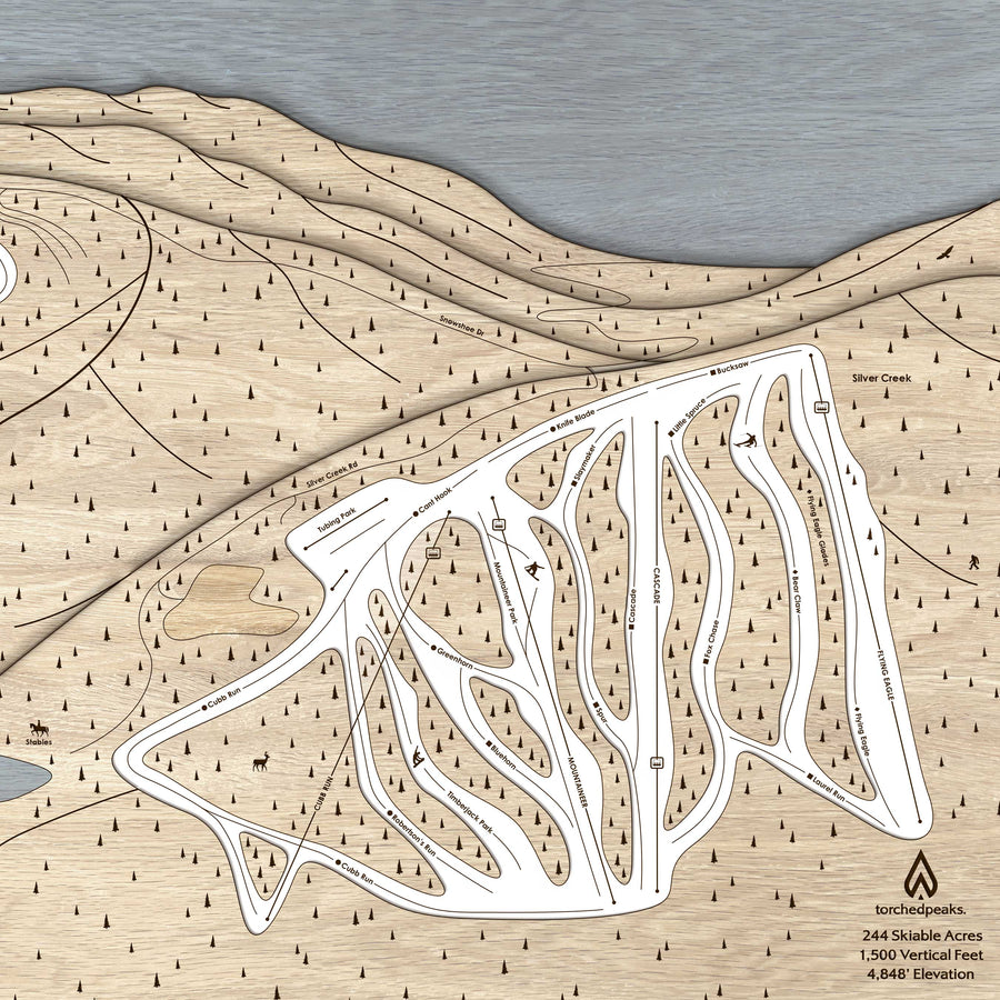 Snowshoe WV Ski Trail Map | 3D Wood Mountain Art | Torched Peaks