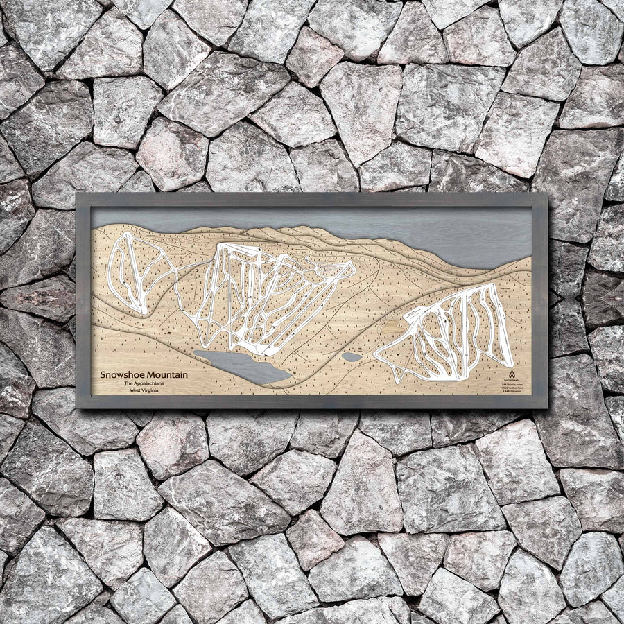 Snowshoe WV Ski Trail Map | 3D Wood Mountain Art | Torched Peaks